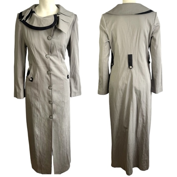 KIRMIZUGUL VINTAGE PARDESU TRENCH COAT GREY LONG COAT WOMAN SIZE SMALL - Picture 15 of 15